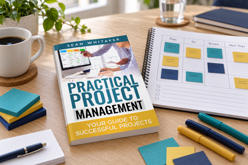 Practical Project Management by Sean Whitaker alongside workshop exercises